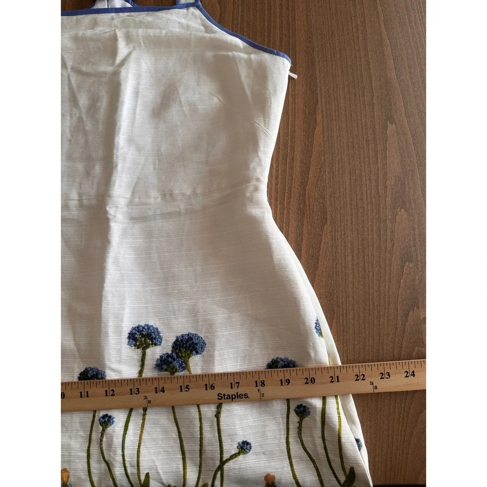 Tory Burch Emilia Dress Ivory Floral Botanical Embroidery Linen Silk Blend 12